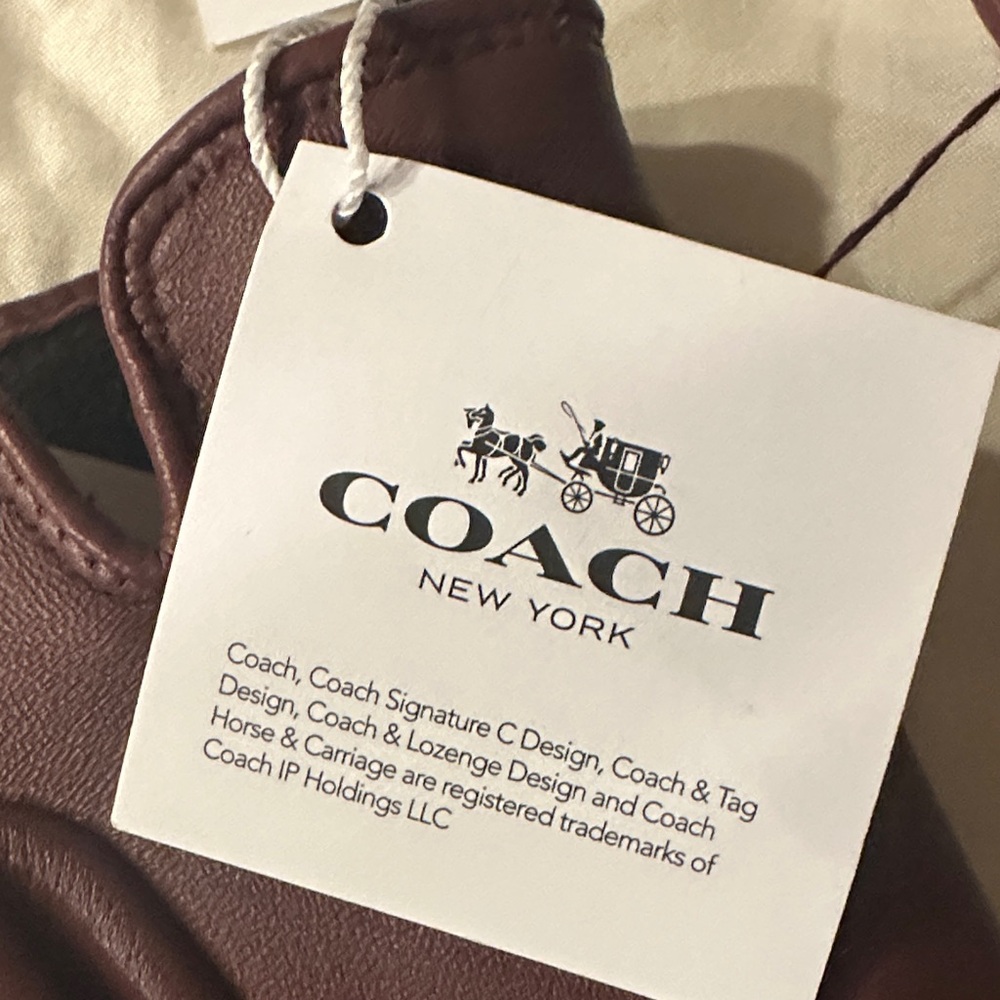 Coach Wine Quilted Sheep Leather Tech Gloves w/Wool Lining - Picture 8 of 14